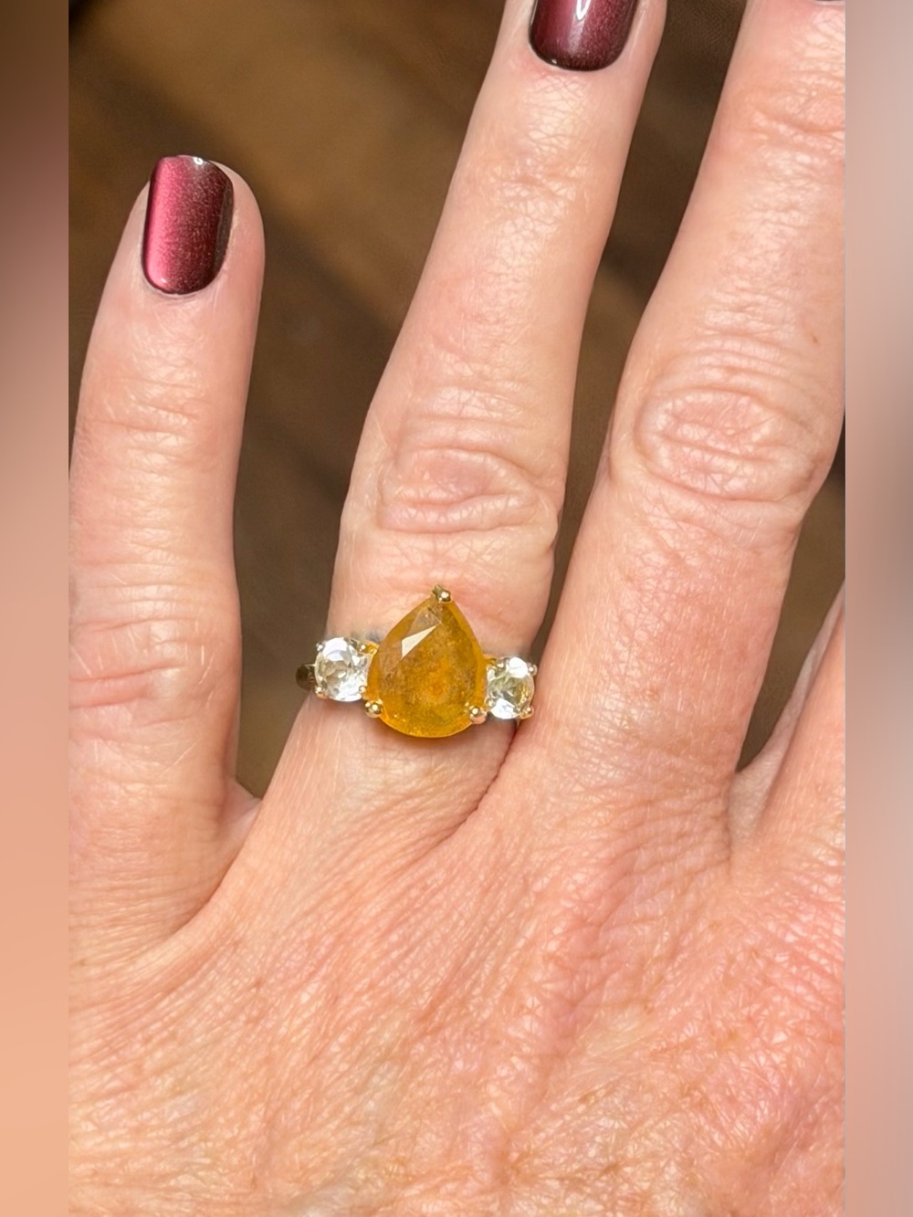 Stunning Natural Yellow Sapphire & Topaz accent Ring 18k Gold over 925 Silver- 6 - Picture 4 of 16